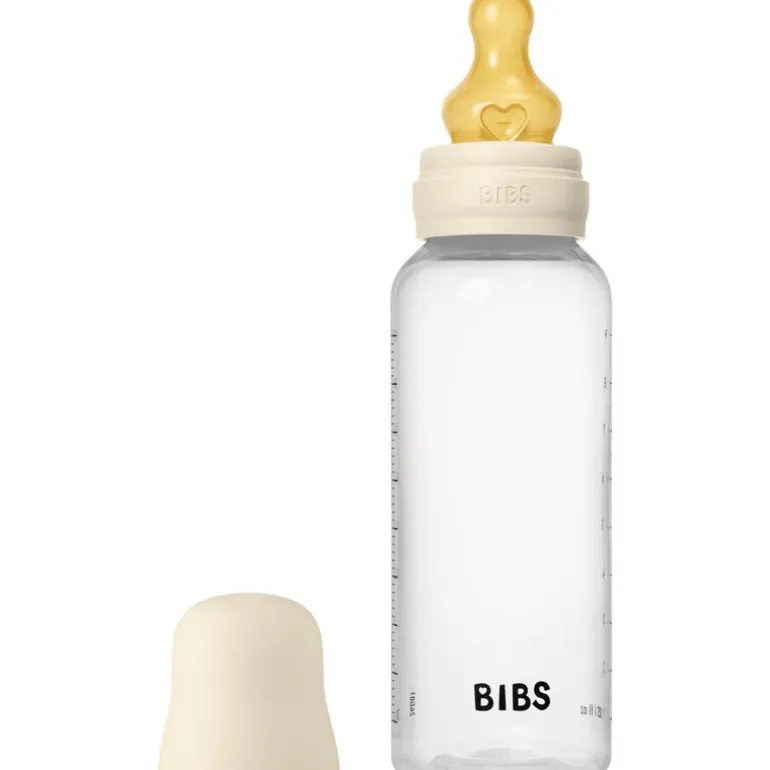 BIBS Babyfles 270 ML Ivory met Latex speen en opvouwbaar trechtertje