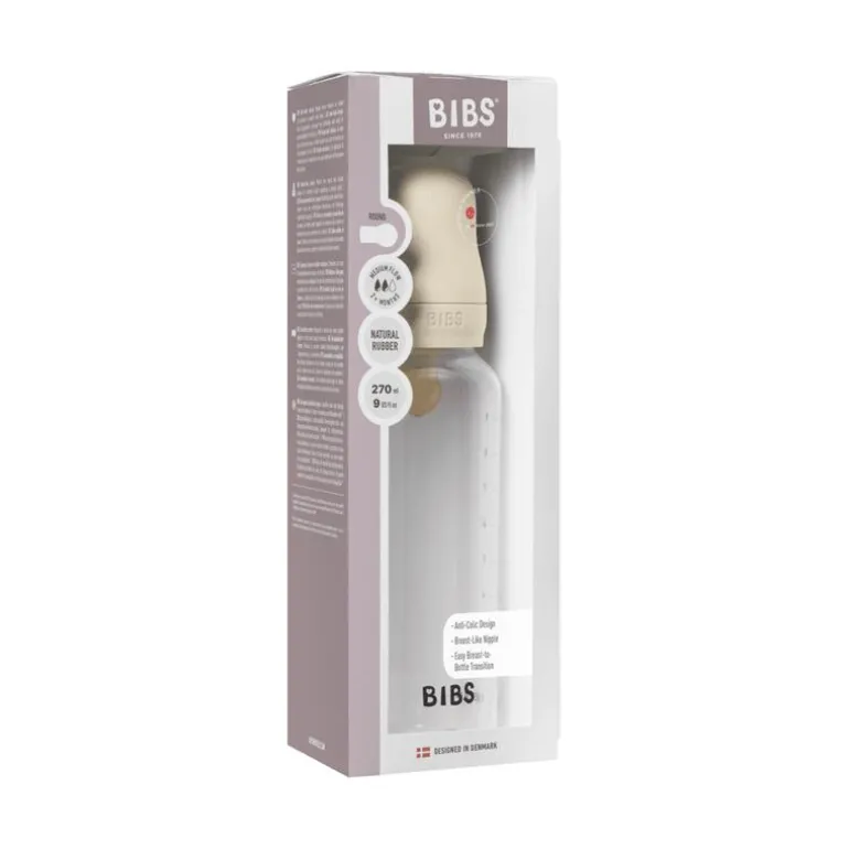 BIBS Babyfles 270 ML Ivory met Latex speen en opvouwbaar trechtertje