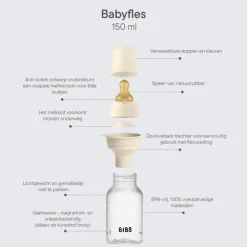 BIBS Babyfles 150 ML Ivory met Latex speen en opvouwbaar trechtertje