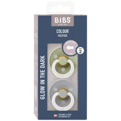 BIBS Glow in the dark Fopspeen Two Pack Natuurlijk Rubber Sage/Cloud Maat 2
