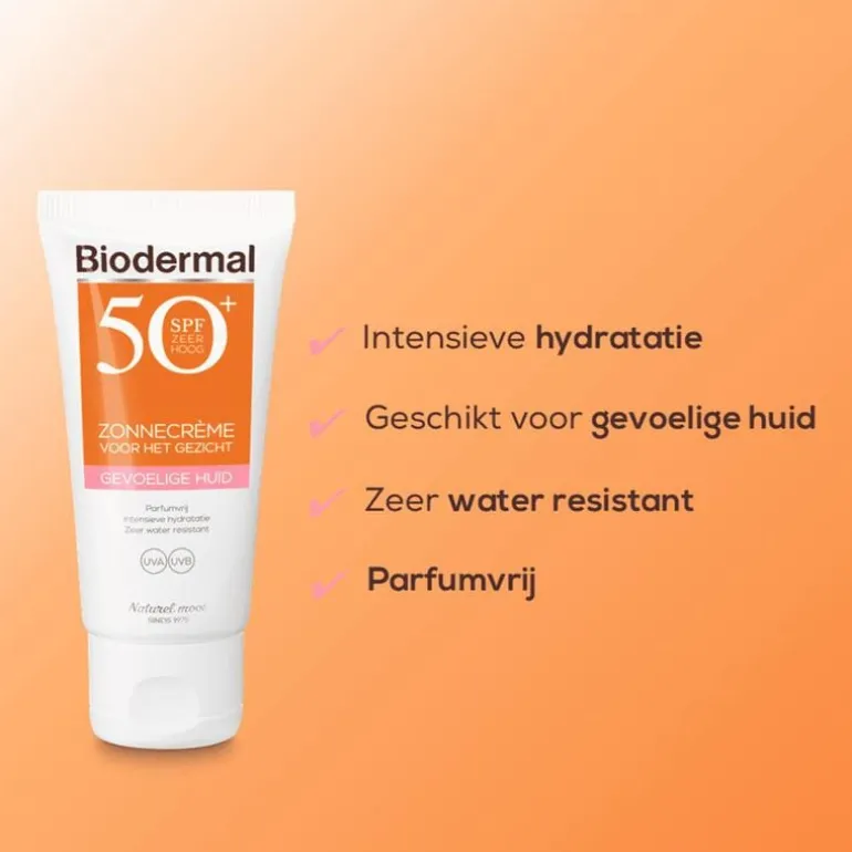 Biodermal Zonnecrème voor het Gezicht Gevoelige Huid SPF50+ 50 ML