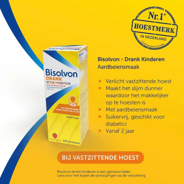 Bisolvon Hoestdrank Voor Kinderen Met Aardbeiensmaak 4 mg/5 ml 125 ML