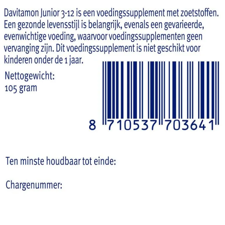 Davitamon Junior 3+ Multivitamine Kinderen Frambozensmaak 120 Kauwvitamines