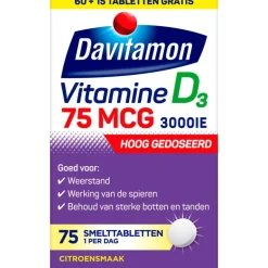 Davitamon Vitamine D3 75 mcg Smelttabletten 60+15 stuks
