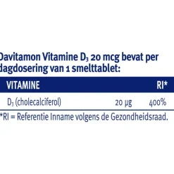 Davitamon Vitamine D3 20 mcg Smelttabletten 60+15 stuks