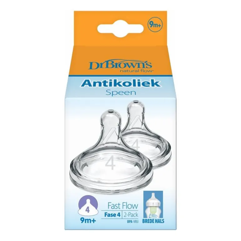 Dr. Brown’s Flesspeen 9+ Maanden Fase 4 Brede Halsfles 2 stuks