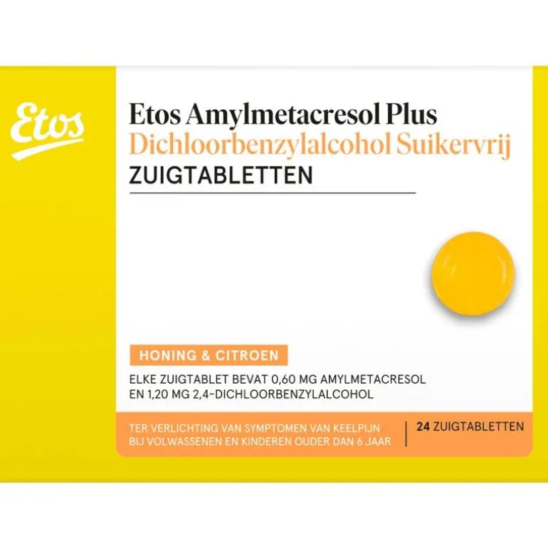 Etos Honing & Citroen zuigtablet, Amylmetacresol Plus Dichloorbenzylalcohol