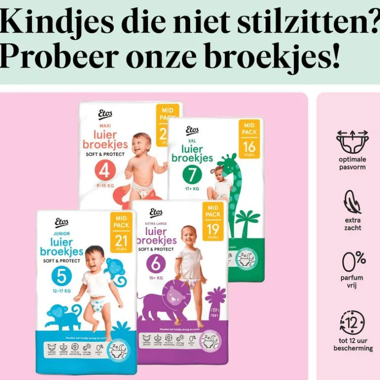 Etos Luierbroekjes Junior Maat 5 12-17 kg Mid Pack 21 stuks