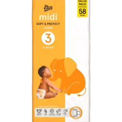 Etos Luiers Midi Maat 3 6-10 kg Value Pack 58 stuks