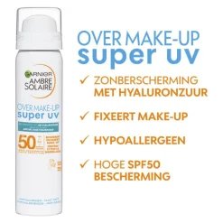 Garnier Ambre Solaire Over Make-up Super UV Mist SPF50 met Glycerine, Vitamine E en Hyaluronzuur 75ml