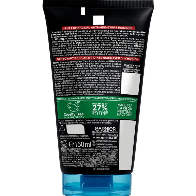 Garnier PureActive 3-in-1 Gezichtsreiniger Charcoal 150 ML