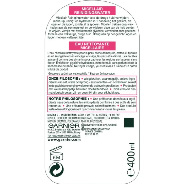Garnier SkinActive Micellair Reinigingswater Droge Huid 400 ML