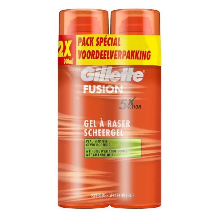 Gillette Fusion Scheergel Gevoelige Huid 200 ML 2 Stuks