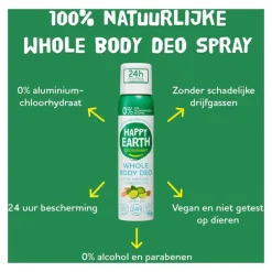 Happy Earth 100% Natural Whole Body Deo Spray Cedar Lime 100ML