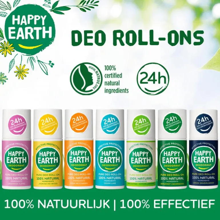 Happy Earth 100% Natuurlijke Bergamot Deodorant Roller 75 ML