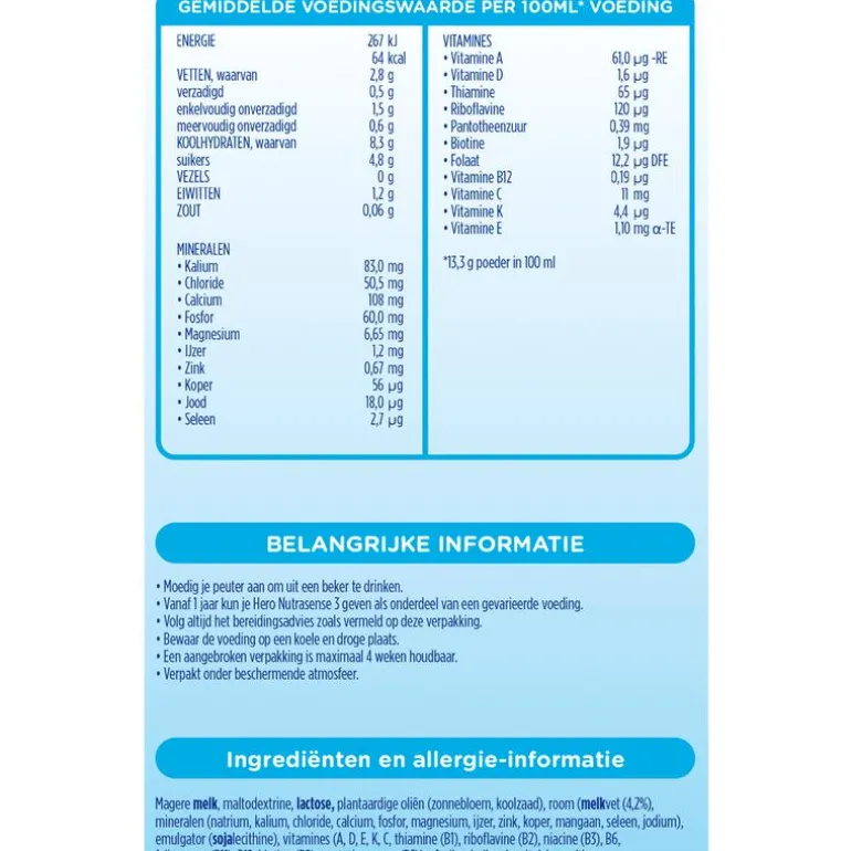 Hero Nutrasense Classic Peutermelk 3 (1+jr) met melkvet 700 GR