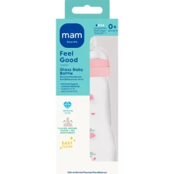 MAM Feel Good Glass Bottle Babyfles Pink 260 ML