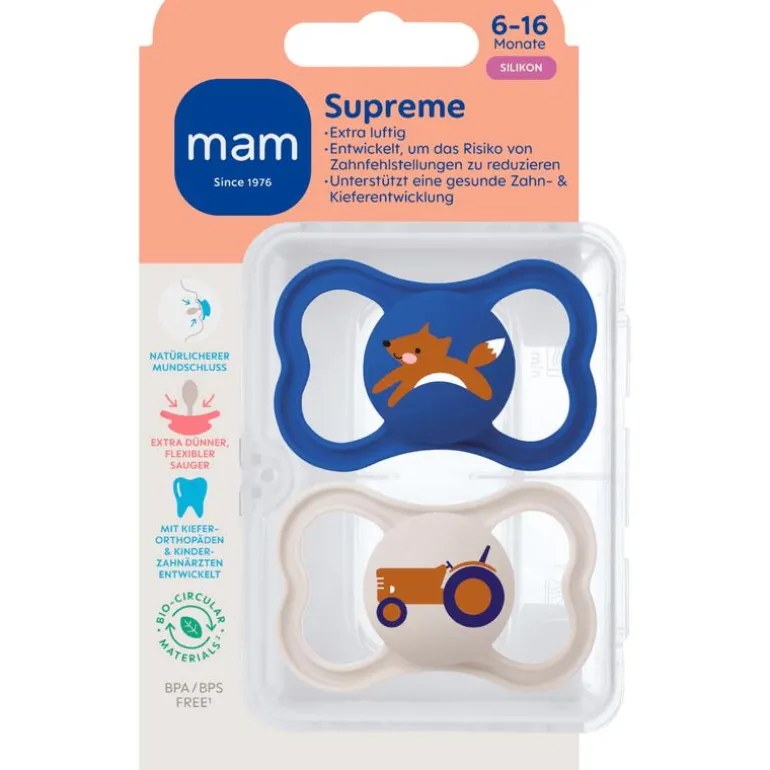 MAM Supreme Fopspenen 6-16 maanden Blue 2 stuks
