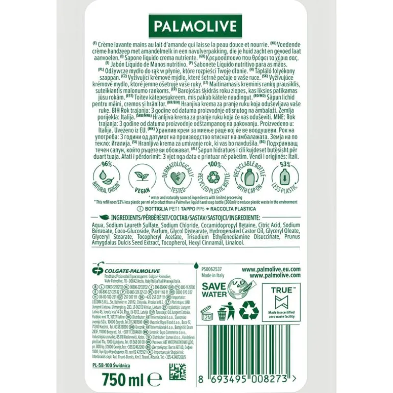 Palmolive Naturals Melk en Amandel Handzeep Navul Fles 750 ML