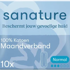 Sanature 100% Katoenen Maandverband Ultra Normaal Zonder Vleugels 10 stuks