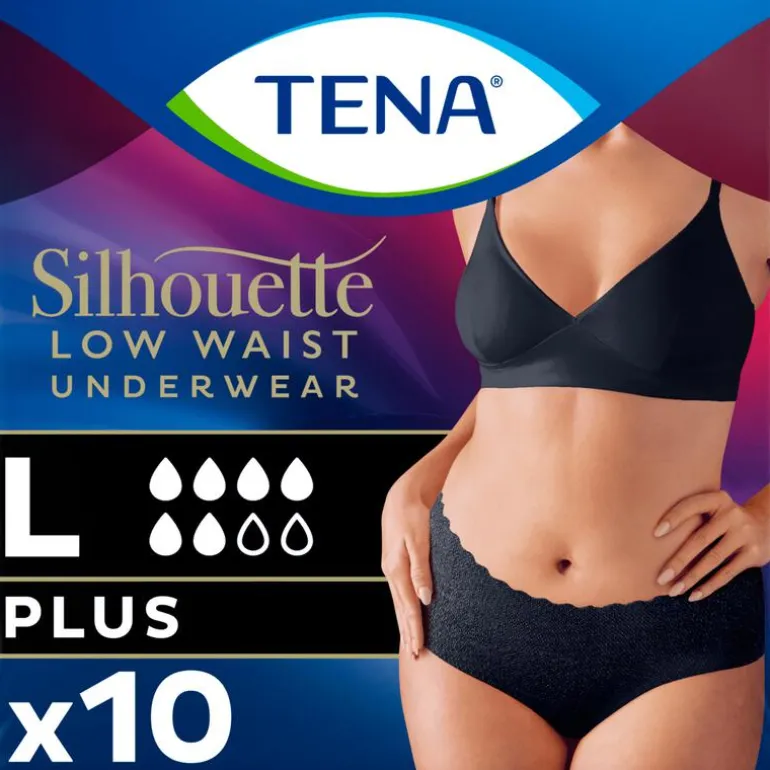 TENA Silhouette Plus Low Waist Wegwerp Broekjes Zwart L 10 stuks